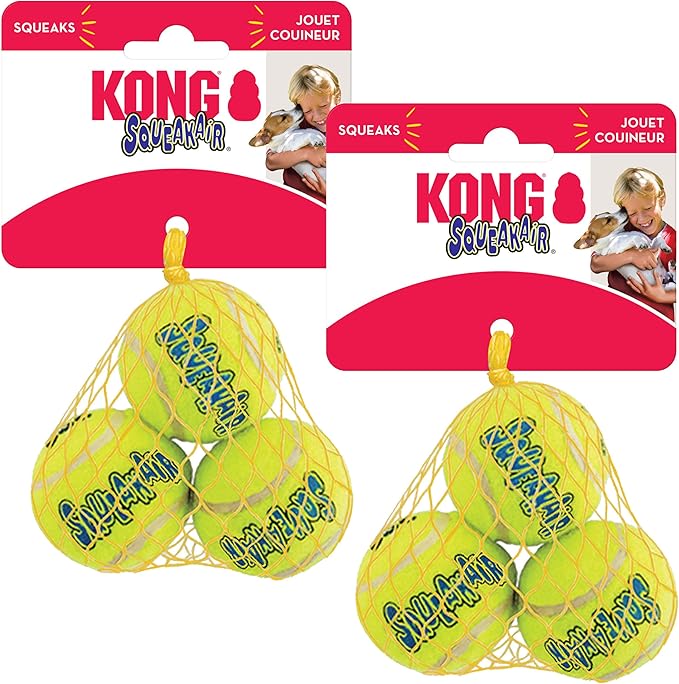 KONG SqueakAir Tennis Balls - Small - 6 Pack - Durable Squeaky Tennis Ball Dog Toy for Fetch, Non-Abrasive Felt, Gentle on Teeth, for Small Breed Dogs