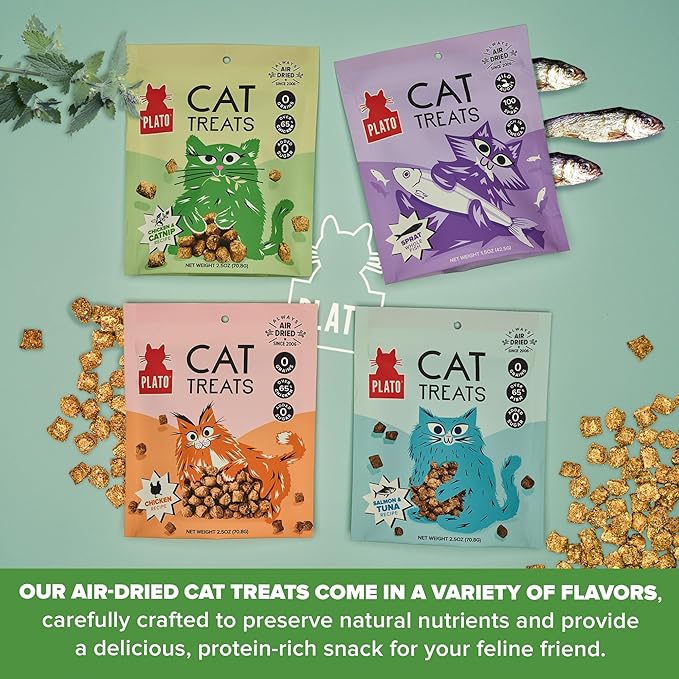 PLATO Pet Treats Cat Treats - Single Ingredient, Healthy Chicken Catnip Treats for Indoor Cats - Air Dried - 2.5 oz (Pack of 2)