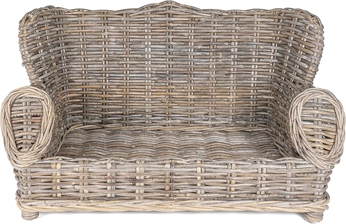 DBD1004A Classic 27.5" x 18" Mediterranean Handwoven Rattan Dog Daybed with Machine-Washable Cushion, Kubu Gray