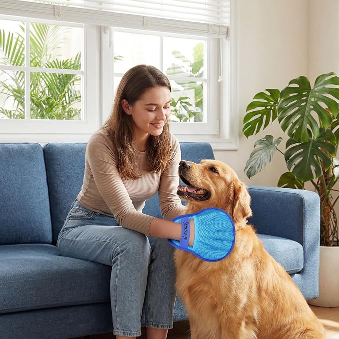Upgraded Pet Hair Removal Glove for Dogs & Cats, Electrostatic Five-Finger Hair Remover for Furniture, Couch, Carpet, Clothing& Car Seat, 2Pcs Reusable Magic Brush Pet Hair Remover Tool (Blue)
