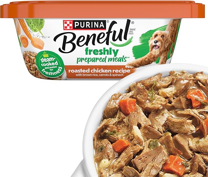 Purina Beneful Freshly Prepared Meals Roasted Chicken Recipe With Brown Rice, Carrots and Spinach Wet Dog Food - (Pack of 8) 10 oz. Tubs