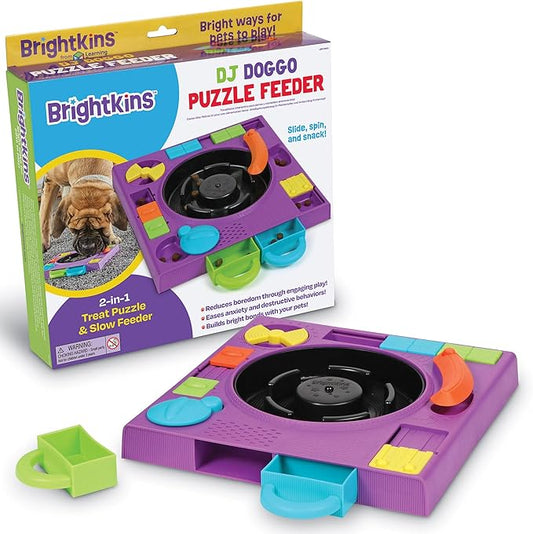 Brightkins DJ Doggo Puzzle Feeder - Slow Feeder Dog Bowls, Puzzle Toys for Dogs, Slow Eating Dog Bowl, Large Puppy Bowls, Treat Puzzles Feeders for Cat and Dogs, Puppy Food Bowl