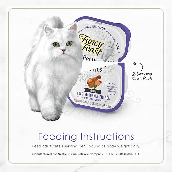 Purina Fancy Feast Petites With Roasted Turkey Entrée with Sweet Potato in Gravy Gourmet Wet Cat Food - (Pack of 12) 2.8 oz. Tubs