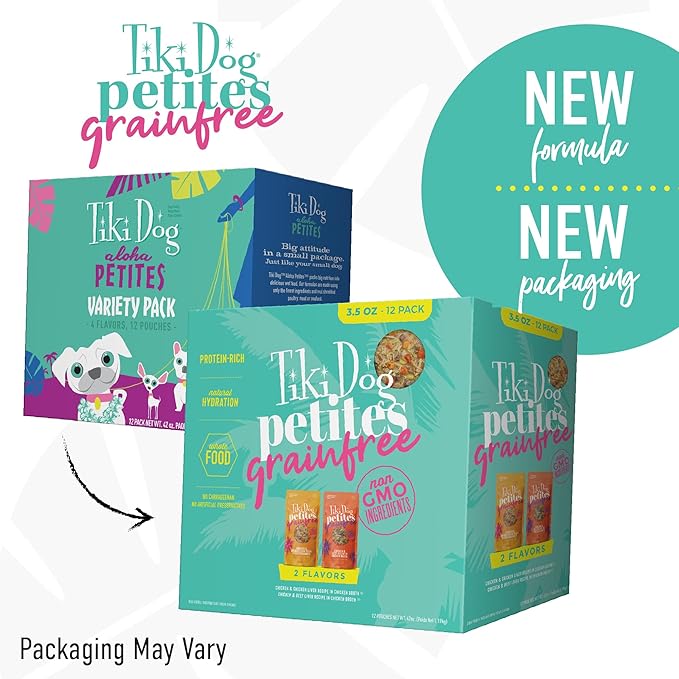 Tiki Dog Aloha Petites, Variety Pack, Nutrient Dense Meat, Wet Dog Food For Small Breed Dogs and All Life Stages, 3 oz. Pouch, Pack of 12