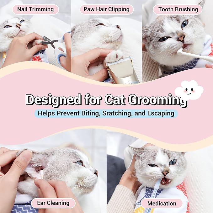 35.5" Extra Large Cat Wrap for Cutting Nails, Self-Stick Grooming Wrap for Adult Cats & Small Dog, Anti-Scratch Restraint Calming Cloth for Medicine, Cat Swaddle Cloth Grooming Supplies