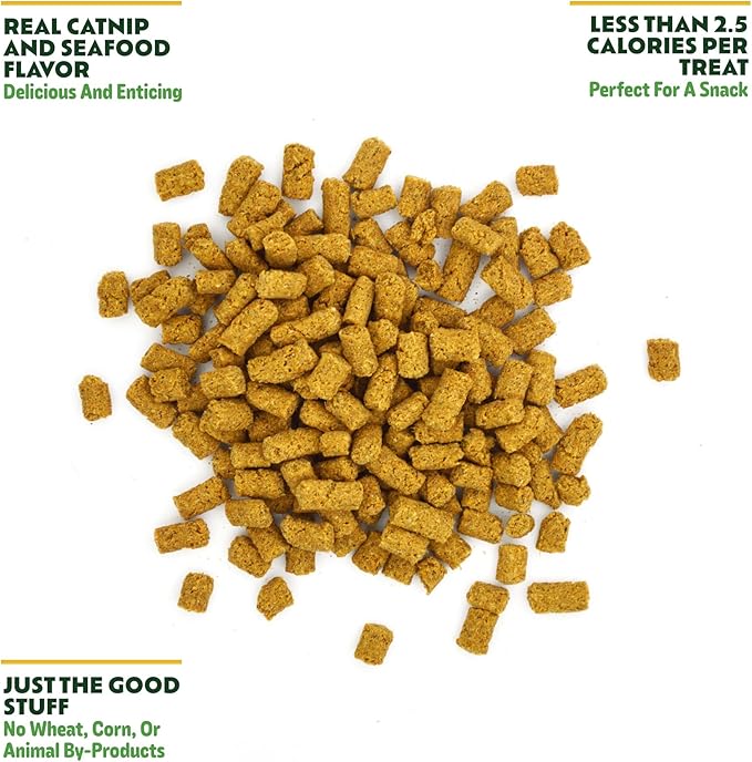 Crunchy Natural Seafood with Catnip Treats for Cats, 2.75 oz (3-Pack) | Low Calorie Carefully Crafted Treats for Indoor and Outdoor Felines | Hand Harvested Catnip