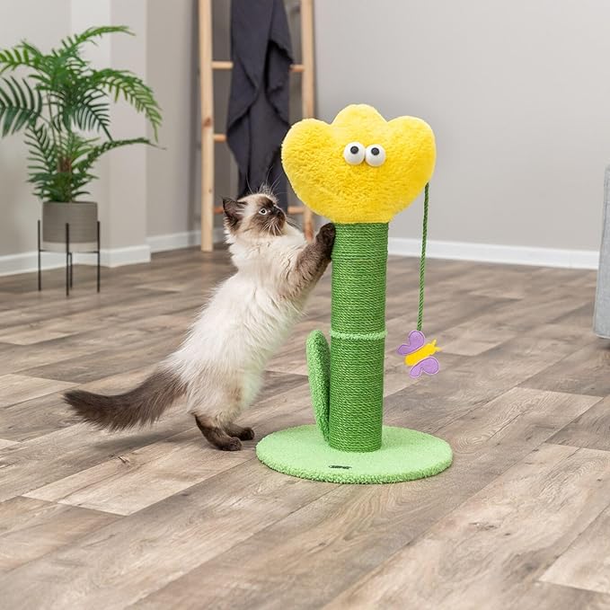 Trixie Lillian 22" Scratching Post - Small Whimsical Flower Cat Tree with Dangling Toy - Indoor Cat Jute Scratcher Furniture