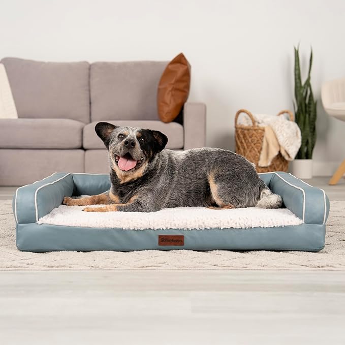 Furhaven Orthopedic Dog Sofa Bed – Memory Foam Couch with Bolsters, Textured Plush & Water-Resistant Cover, Washable Cover, Joint Support - Riverway, Large