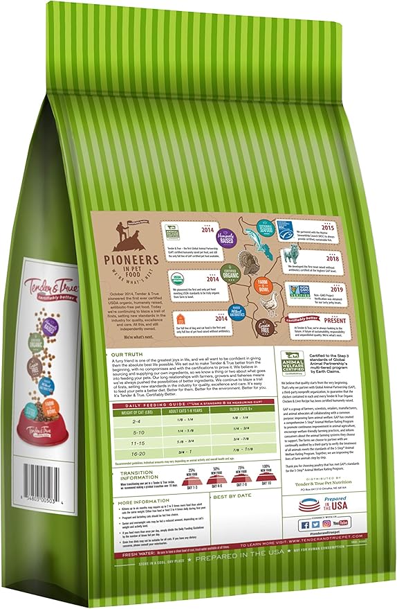 Tender & True Organic Chicken & Liver Recipe Cat Food, 3 lb