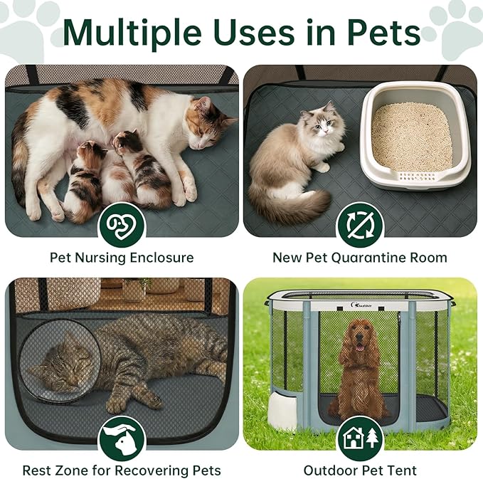 Siedihit Dog Cat Playpen Crate with Washable Pee Pad, Reinforced Durable Dog Cage, Portable Foldable Pet Kennel with Breathable Visibility (Grey with Pad, Large)