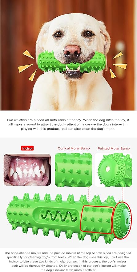 Dog Chew Toys for Aggressive Chewers, Dog Toothbrush Care Cleaning Stick, Puppy Toothing Chew Toy for Small Middle Dog (Green)