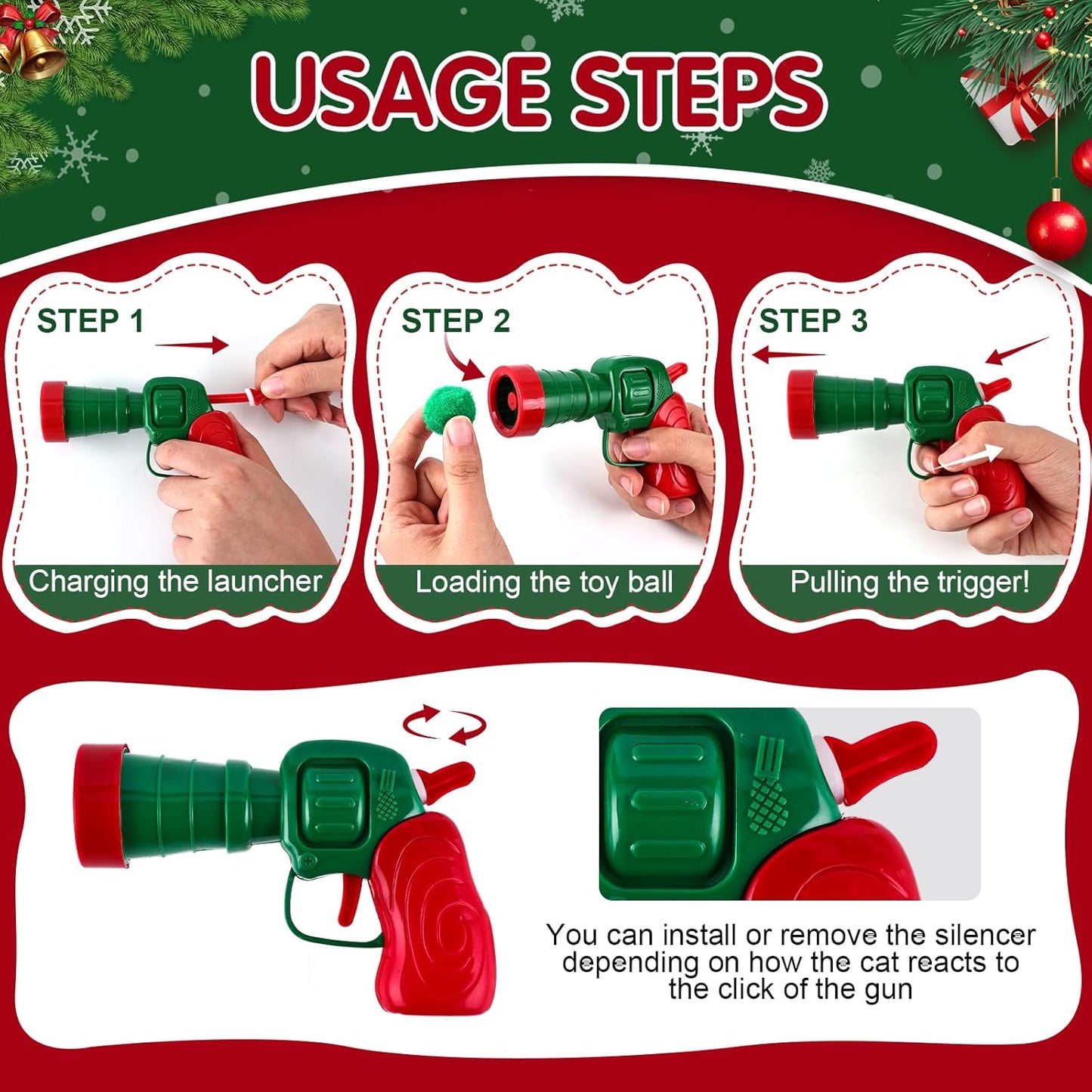 Cat Toy Set (2+60) - Pom Pom Balls & Launchers, Interactive Enrichment Toys