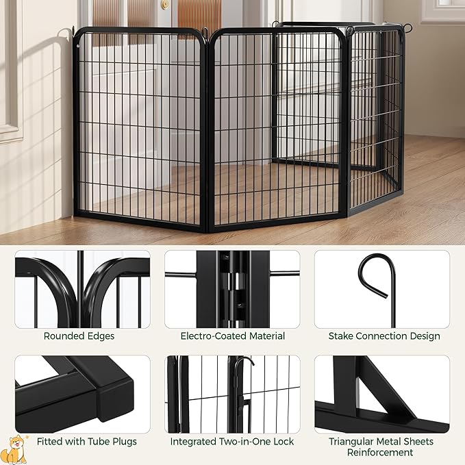 Topeakmart Dog Playpen Outdoor Puppy Exercise Pen Indoor Portable Pet Fence for Yard/RV Camping, 32 Inch 6 Panels