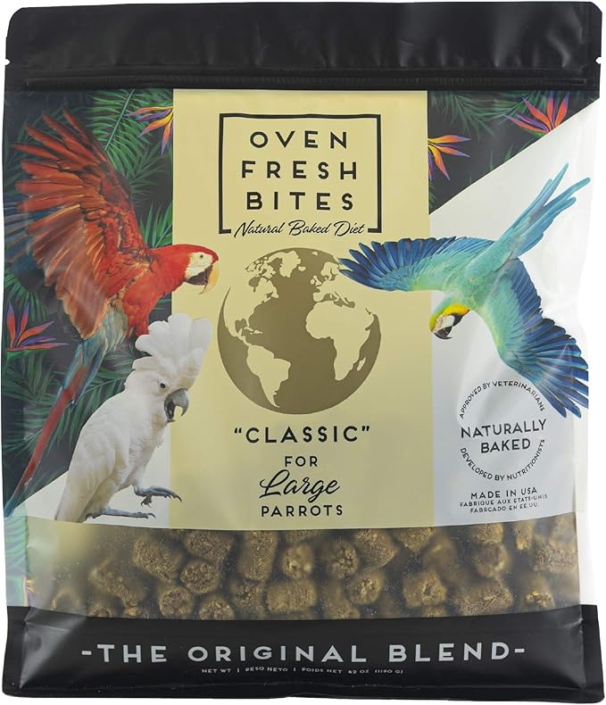Oven Fresh Bites Freshly Baked Pet Bird Food, For Amazons, Cockatoos and Macaws, 42-Ounce Resealable Package
