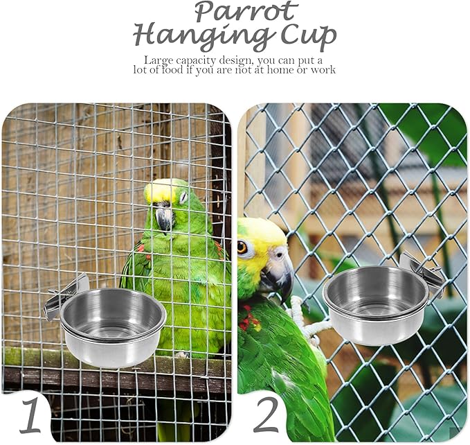 Abaodam 3pcs Stainless Steel Parrot Food Bowls with Water Cups, Small 10cm Feeding Basin Set for Bird Cage, Cockatiels Feeder and Bird Water Holder Accessory