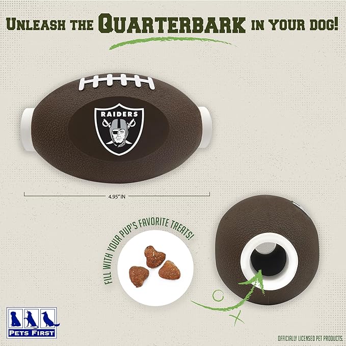 NFL Las Vegas Raiders Football Treat Dispensing Toy for Dogs and Cats - Interactive Rubber Ball for Feeding and Fun