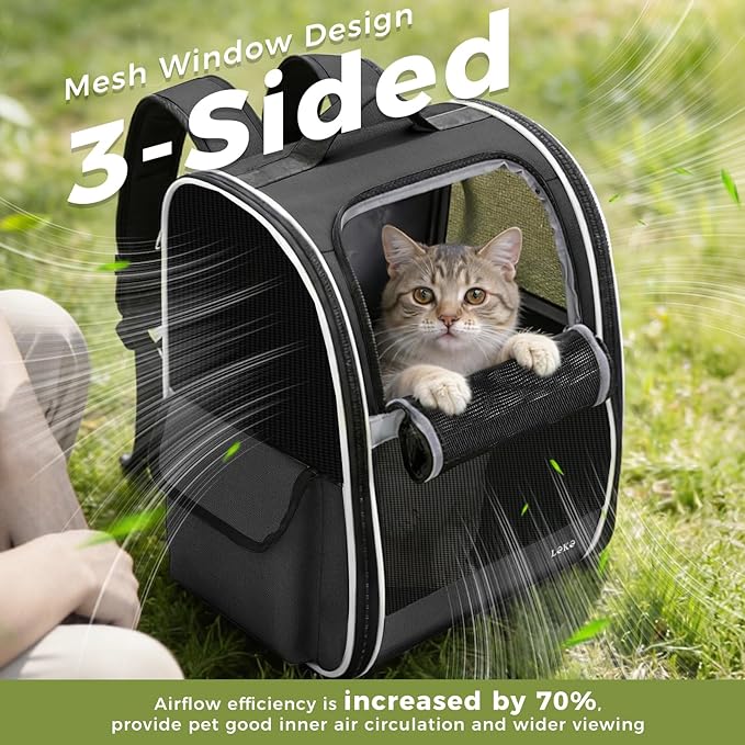 Lekereise Cat Backpack Carriers, Dog Carrier Backpacks with Breathable Mesh for Small Medium Cats Dogs Puppy Up to 18 Lbs, Pet Foldable Carrying Backpack Ventilated for Travel Hiking Collapsible