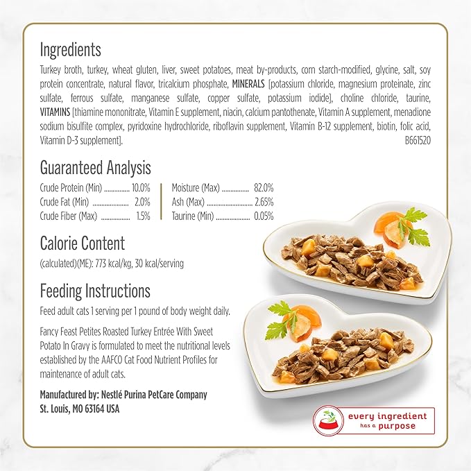 Purina Fancy Feast Petites With Roasted Turkey Entrée with Sweet Potato in Gravy Gourmet Wet Cat Food - (Pack of 12) 2.8 oz. Tubs