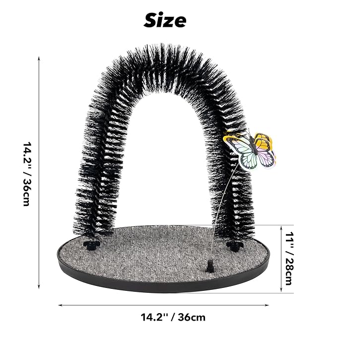 Pet Prime 2-in-1 Cat Arch Self Groomer for Indoor Cats, Back Scratcher Grooming Massage Brush with Sturdy Cat Scratching Pad Durable Brusher Butterfly Toy