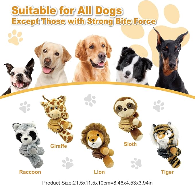 Giraffe Plush Squeaky Dog Toy with Rubber Treat Dispenser Puppy Teething Chew Toy Cute Fun Durable Multi-Functional Interactive Puzzle Dog Toy for Small Medium Large Dogs Toy Gift 21.5cm/8.46in
