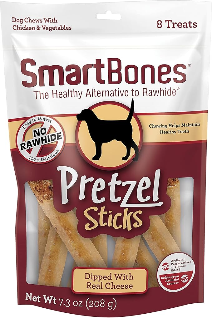 SmartBones Pretzel Sticks Dipped With Real Cheese, 8 Count, Rawhide-Free Chews For Dogs, (Pack of 24), Count: 192