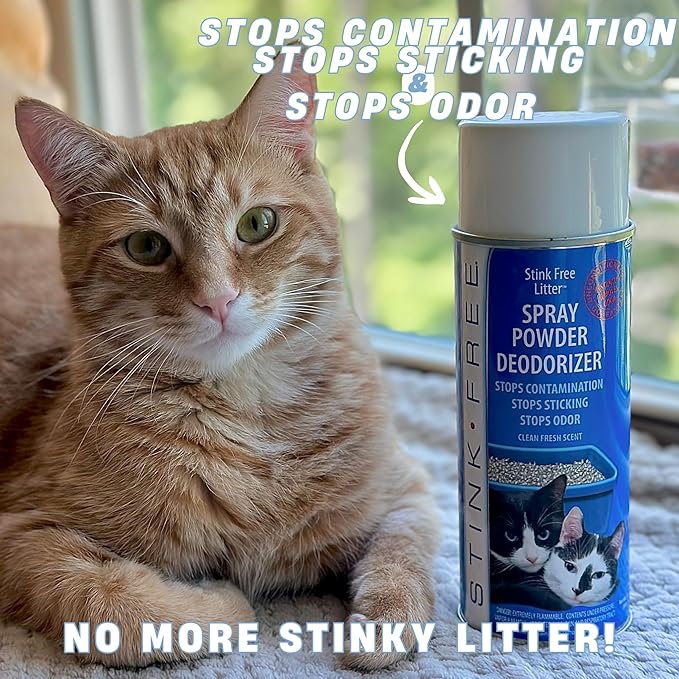 Cat Litter Box Deodorizer Powder Spray & Odor Eliminator (2 Cans) - Non-Stick Kitty Litter Box Deodorizer, Eliminators, Absorber & Freshner