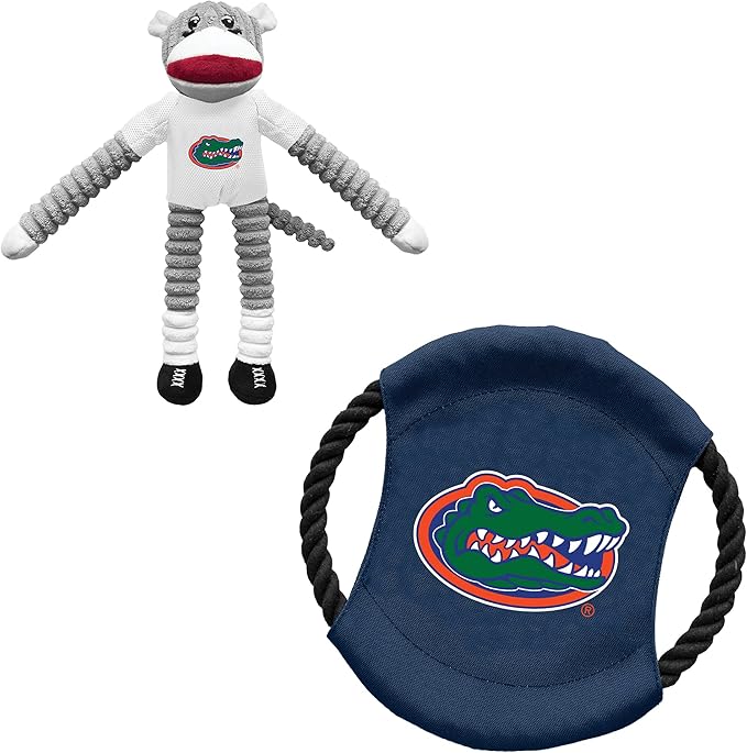 Littlearth NCAA Unisex NCAA Sock Monkey and Flying Disc Pet Toy Combo Set