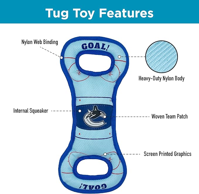 Pets First NHL Vancouver Canucks Hockey Field Dog Tug Fetch Squeak Chew Toy, One Size