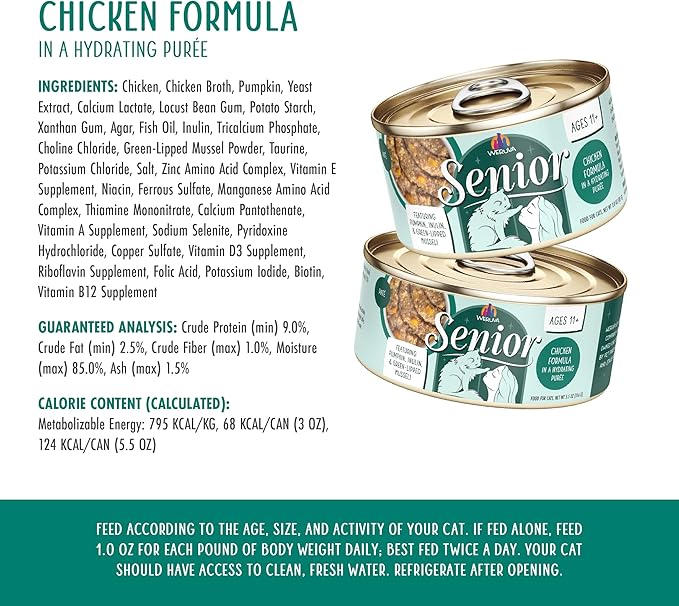 Weruva Senior Cat Food, Chicken in a Hydrating Purée, 5.5oz Can, Pack of 8
