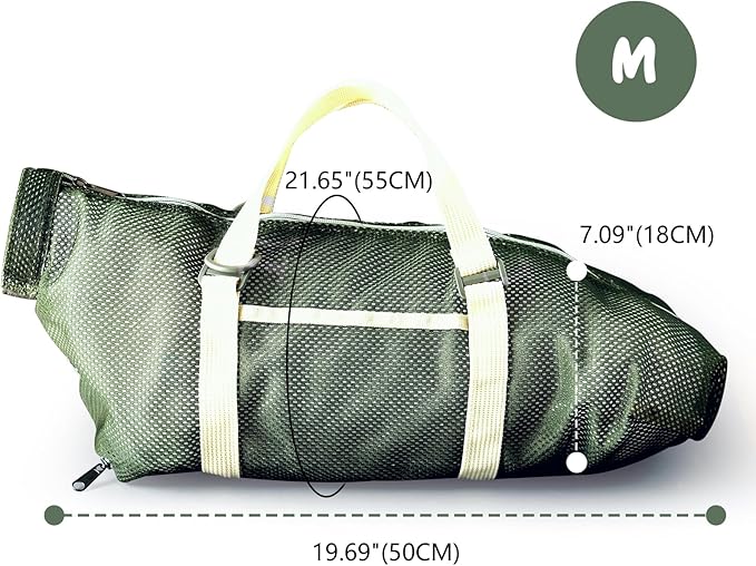 Cinf Cat Bathing Bag(Free Muzzle) Breathable Mesh Anti Scratch Adjustable Cat Grooming Bag for Nail Trimming, Bathing Soft Cat Washing Bag(Moss Green) M