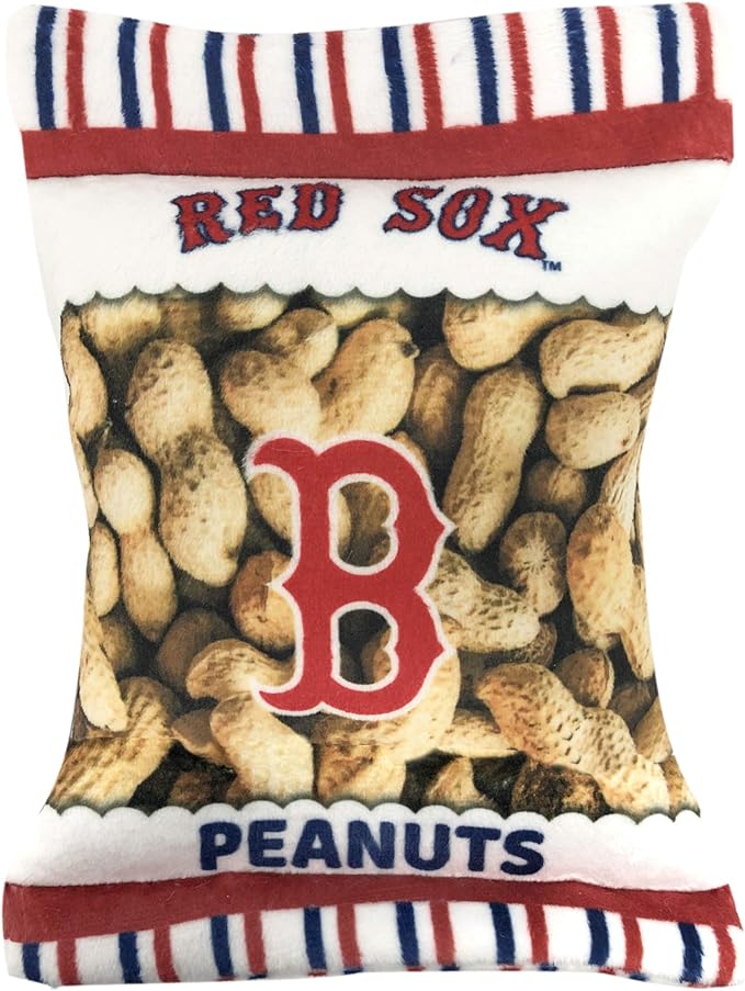 MLB Boston Red Sox Plush Peanuts Snack Toy for Dogs & Cats with Embroidered Team Name & Logo with Inner Squeaker