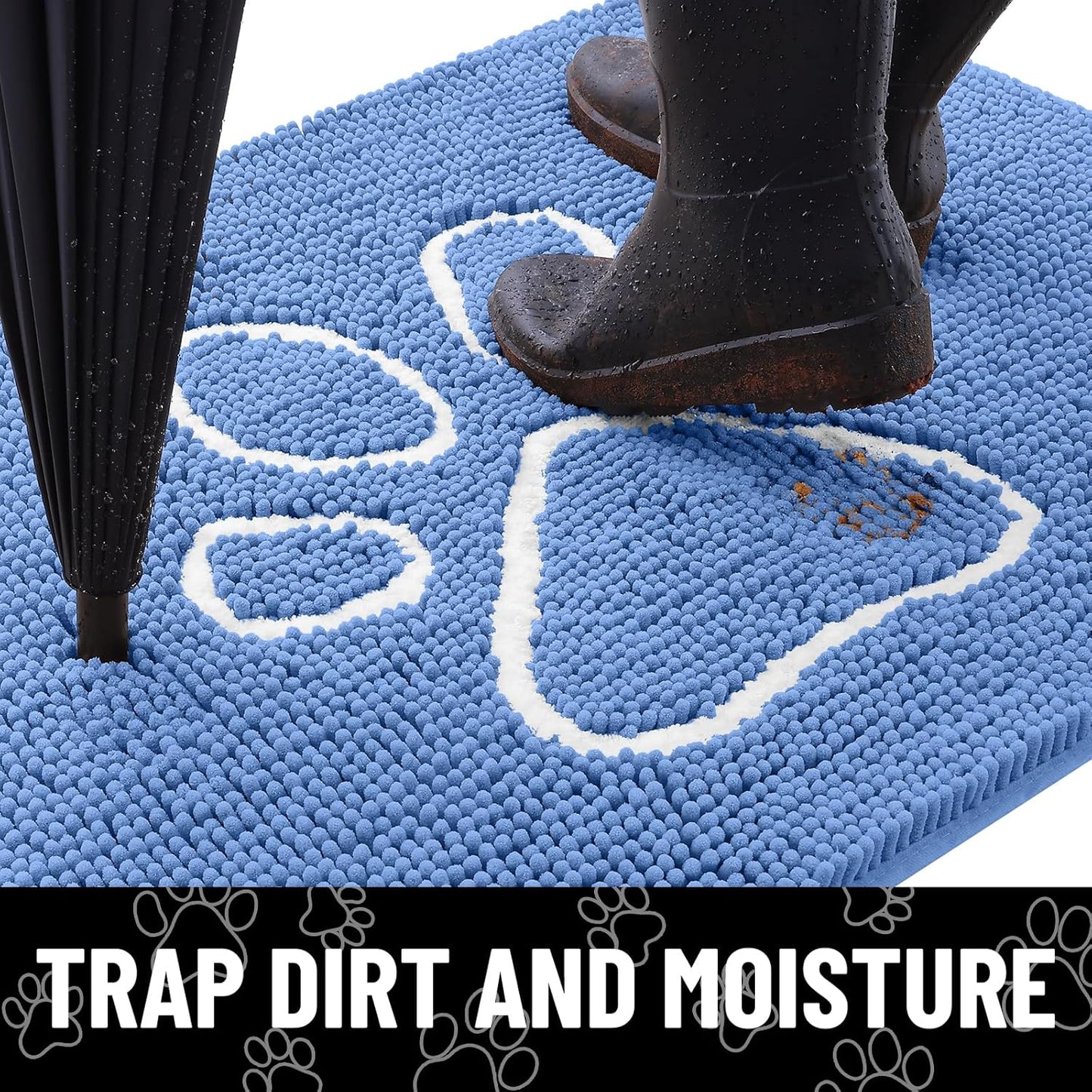 Smiry Dog Door Mat for Muddy Paws, Absorbent Dirt Trapper Non Slip Quick Dry Washable Chenille Mat for Mud Dogs, Entry Rug for Indoor and Outdoor (48x30 Inches, Cornflower Blue)