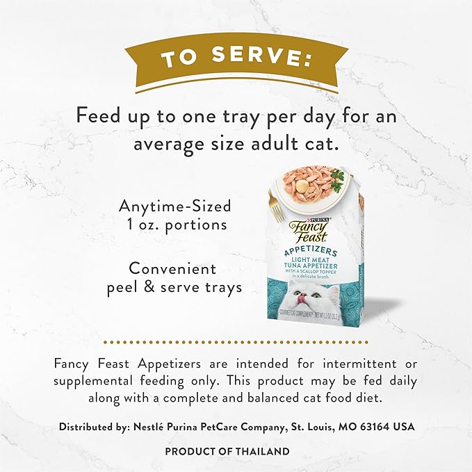 Purina Fancy Feast Appetizers Lickable Grain Free Wet Cat Food Topper Light Meat Tuna Appetizer with Scallop - (Pack of 10) 1.1 oz. Trays
