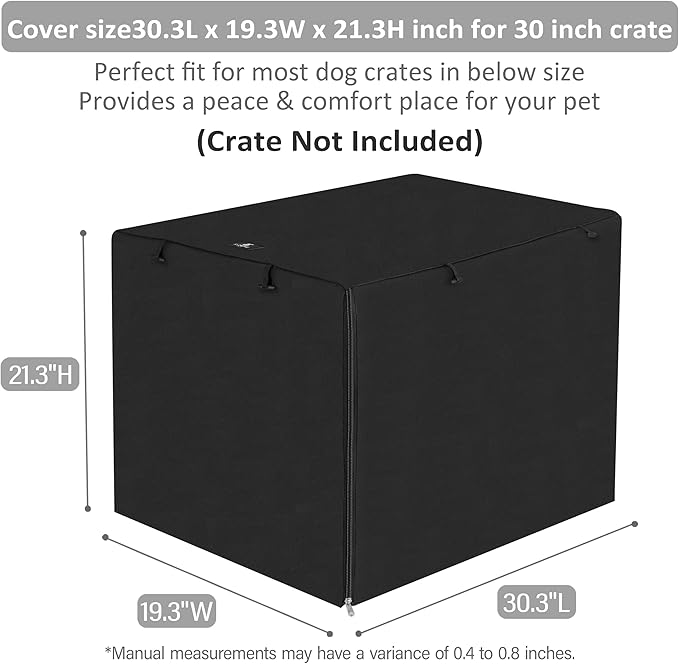 X-ZONE PET Double Door Dog Crate Cover - Polyester Pet Kennel Cover (Fits 24 30 36 42 48 inches Wire Crate) (30 Inch, Black)