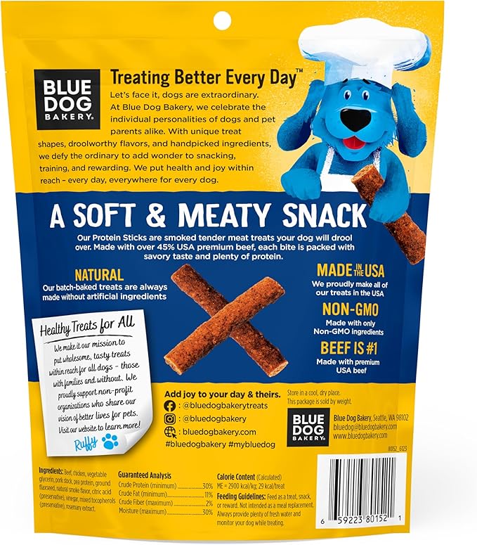 Blue Dog Bakery Protein Jerky Meat Sticks, Made w/USA Beef #1 Ingredient, Healthy Dog Treats, All Natural, 6 oz (Pack of 1)