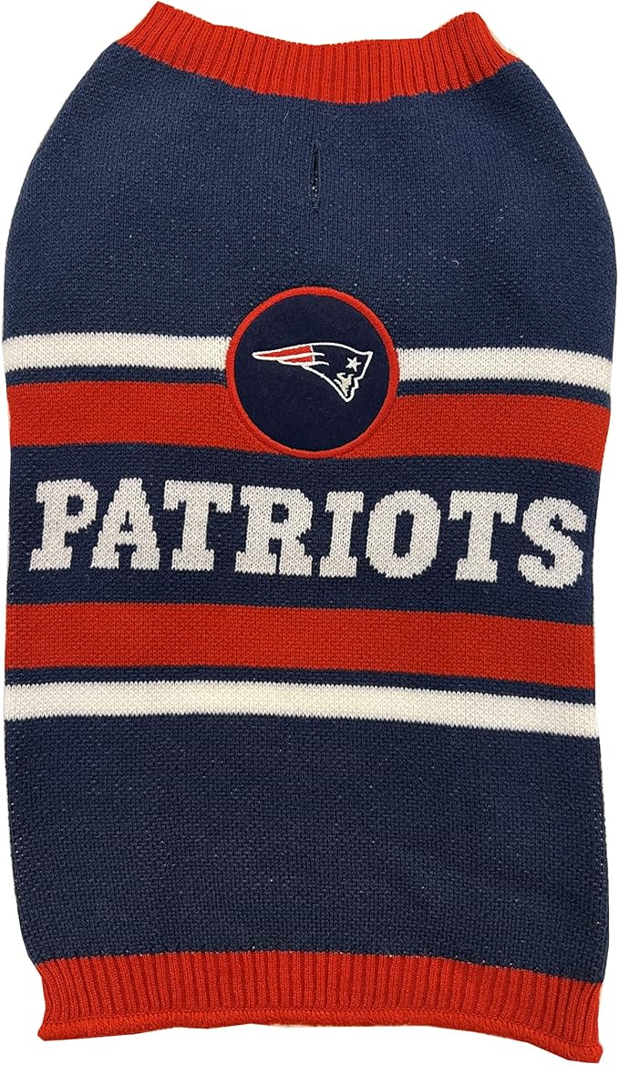 NFL New England Patriots Dog Sweater, Size Extra Small. Warm and Cozy Knit Pet Sweater with NFL Team Logo, Best Puppy Sweater for Large and Small Dogs