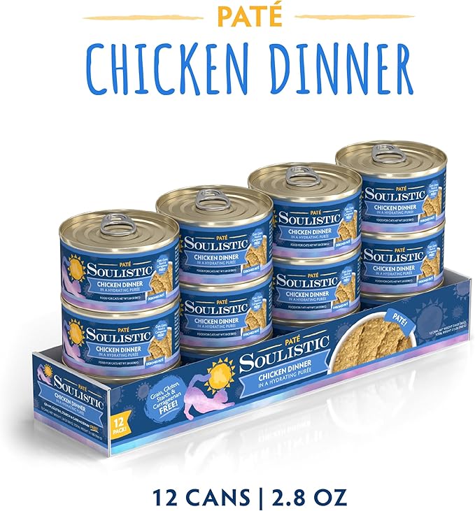 Soulistic Paté, Chicken Dinner in a Hydrating Purée, 2.8oz Can, Pack of 12