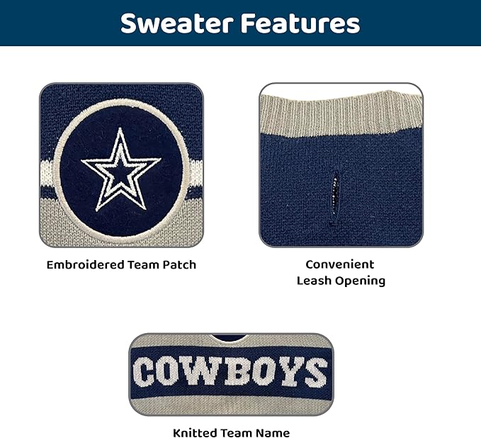 Pets First NFL Dallas Cowboys Dog Sweater, Size Large. Warm and Cozy Knit Pet Sweater with NFL Team Logo, Best Puppy Sweater for Large and Small Dogs, Team Color (DAL-4179-LG)
