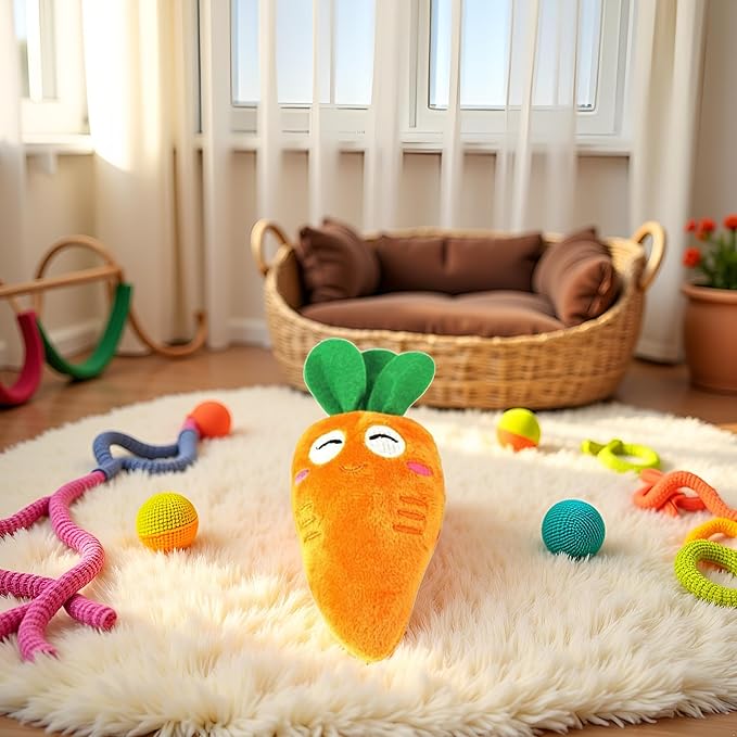 Orange Soft Puppy Pet Supplies Cute Carrot Plush Chew Squeaker Sound Squeaky for Dog Cat Birthday Xmas Gifts, Orange Squeaky Pet Chew with Sound, Puppy Cat Birthday Gift