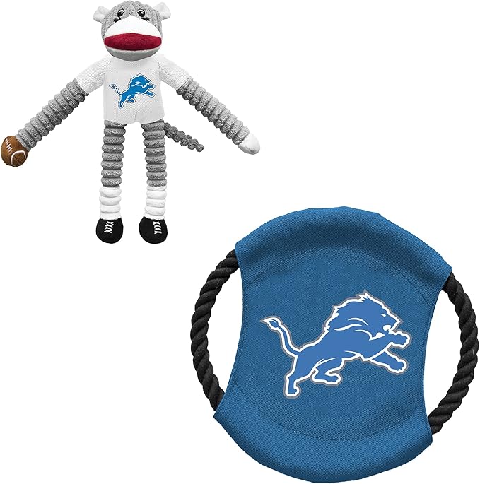 Littlearth NFL Unisex NFL Sock Monkey and Flying Disc Pet Toy Combo Set