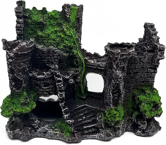 Mipukbay Green Aquarium Decor Castle, Resin Fish Tank Decoration Ornament for Freshwater/Saltwater, Safe Landscape Rock Cave Hideout for Betta Fish, Goldfish and Aquatic Pets