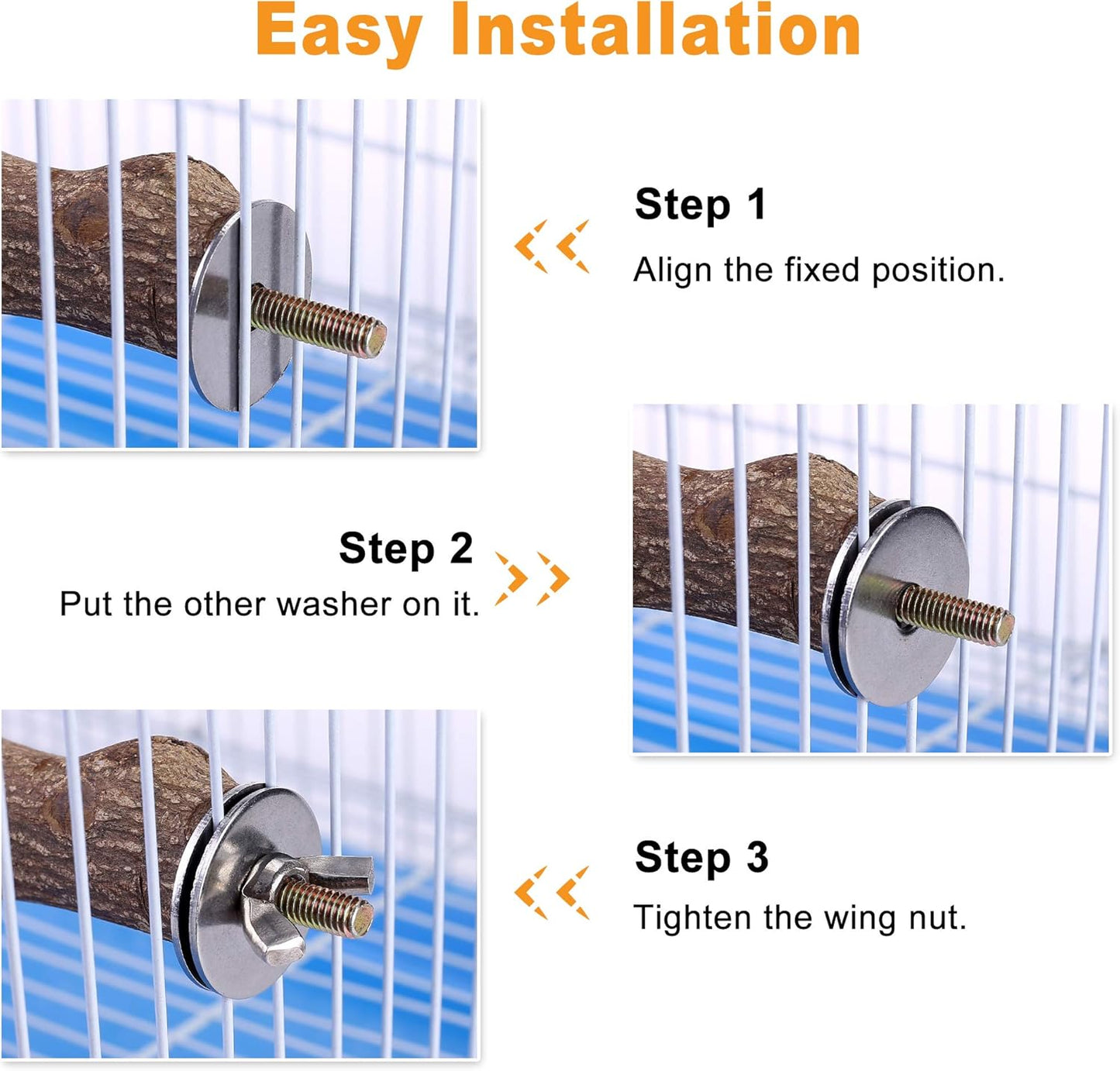 Bird Perch Stand Toy, Natural Wood Parrot Perch Bird Cage Branch Perch Accessories for Parakeets Cockatiels Conures Macaws Finches Love Birds(L: 13.8" Length)