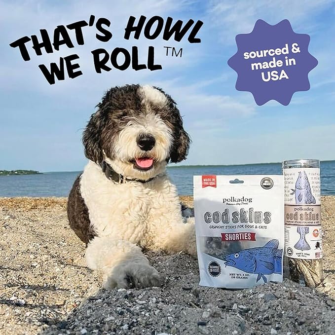Polkadog Cod Skin Dog Treats - All Natural, Single Ingredient Wild-Caught Fish, Premium Treats for Dogs, High in Lean Protein & Omega-3, Great for Allergies, Made in USA - 2oz (1pk)