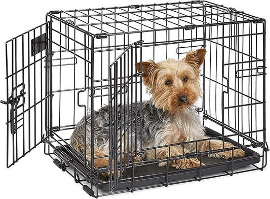 MidWest Homes for Pets 18-Inch iCrate for Tiny Breeds, Up to 10 lbs, Double Door Folding Dog Crate with Divider Panel, Leak-Proof Tray & Secure Latches, Portable, Durable & Easy to Assemble