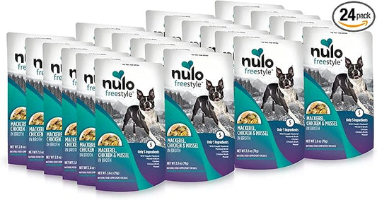 Nulo Freestyle Mackerel, Chicken, & Mussel in Broth Real Meat Dog Food Topper, 2.8 Ounce (Pack of 24)
