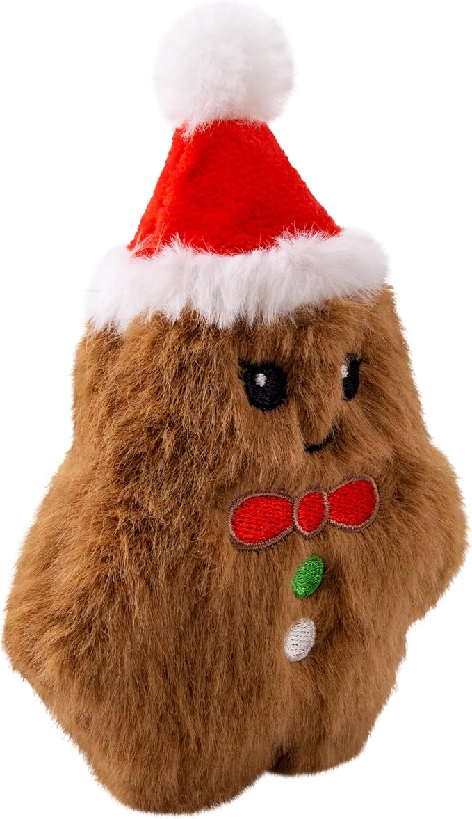 KONG Holiday Snuzzles Dog Toy – Plush Seasonal Characters, Full-Body Squeaker, Soft Holiday Cuddle Toy for Indoor Play (Gingerbread, Extra Small)