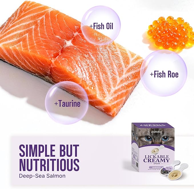 PETPHABET Lickable Cat Treats Spoon, 36 Count Creamy Puree Kitten Treats Salmon & Fish Roe Recipe, Functional Wet Paste Cat Snacks for Skin & Coat Support, Grain-Free Kitty Treat with Taurine