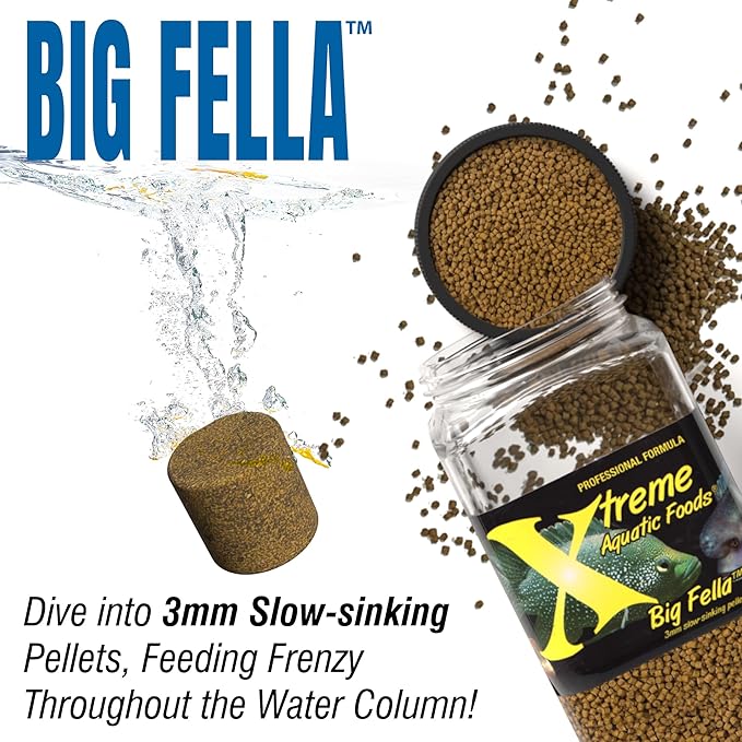 Xtreme Big Fella 3.0mm Pellets: Professional Nutrition for Medium to Large Cichlid/Community Fish - Boost Immune & Digestive Health, Color & Energy, Max Protein Fish Food – USA Farm Grown (64oz)