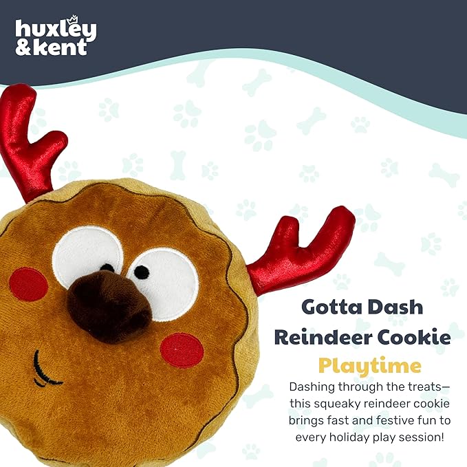 Huxley & Kent Pet Bow Tie for Dogs & Cats - Holiday Adjustable Hook & Loop Collar Accessory - Cute & Comfortable for Holidays & Celebrations - Gotta Dash Reindeer Cookie, Small