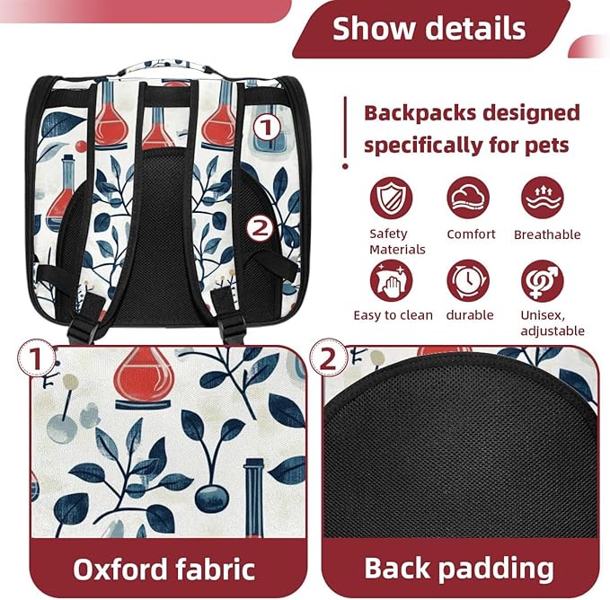 Chemistry with flasks Test Tubes molecul (1) Cat Carrier Backpack,900D Wear-Resistant Oxford Fabric, Dog Carrier Cat Backpacks Suitable for Travel
